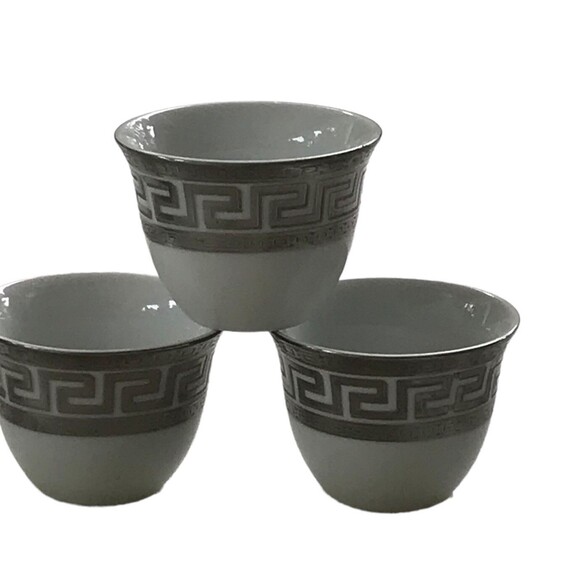 Aramco Imports Demitasse Espresso Coffee Cups 2"  White Decorative Silver Trim 6 - Picture 2 of 4